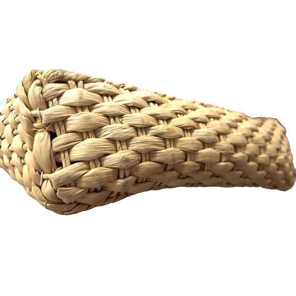 Women’s Beach Beige Straw Woven Square Medium Tote Bag Purse Beads and Sequins - Picture 7 of 7